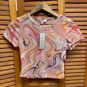 Gaze Sheer Multicolor Swirl Crop Top